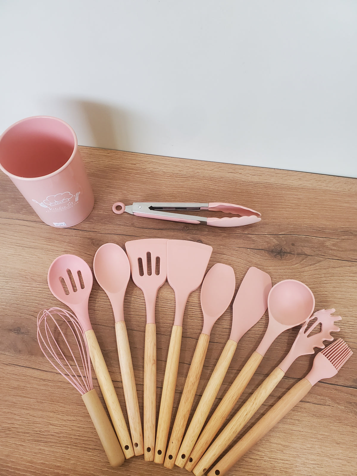 Premium Silicone Kitchen Utensil Set with Holder – 12 Pieces (WT008-1 | Pink)