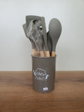 Premium Silicone Kitchen Utensil Set with Holder – 12 Pieces (WT008-4 | Charcoal Grey)