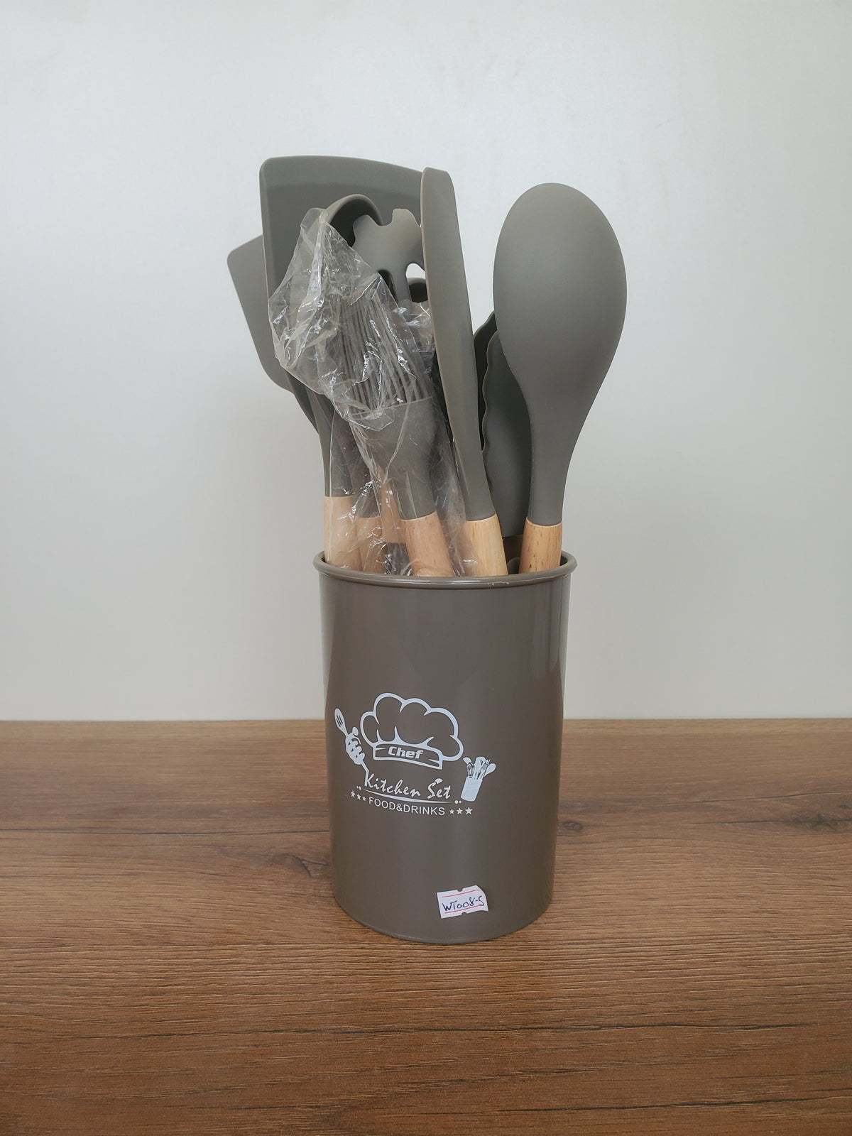 Premium Silicone Kitchen Utensil Set with Holder – 12 Pieces (WT008-4 | Charcoal Grey)