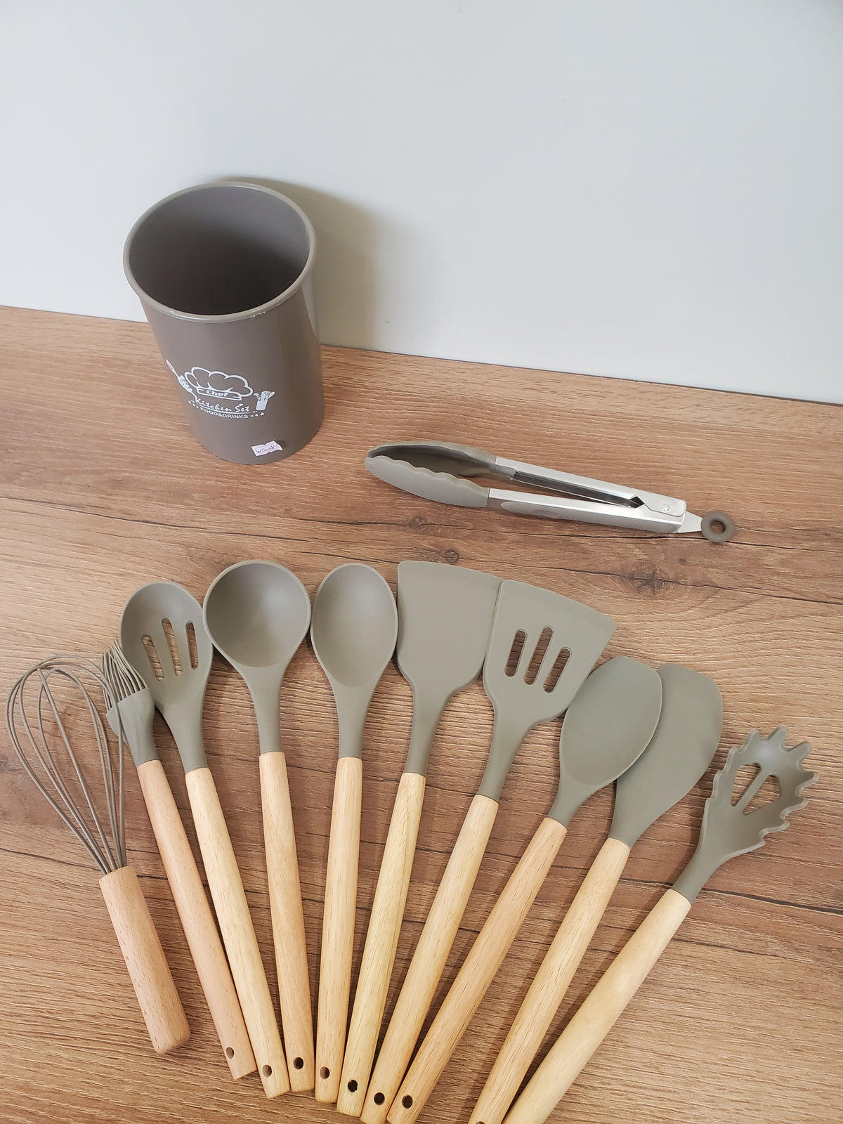 Premium Silicone Kitchen Utensil Set with Holder – 12 Pieces (WT008-4 | Charcoal Grey)