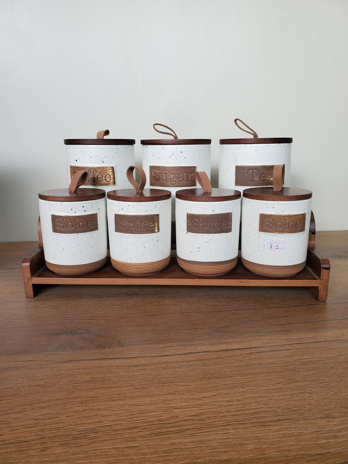 7-Piece Ceramic Storage Jar Set with Wooden Tray (8-5)