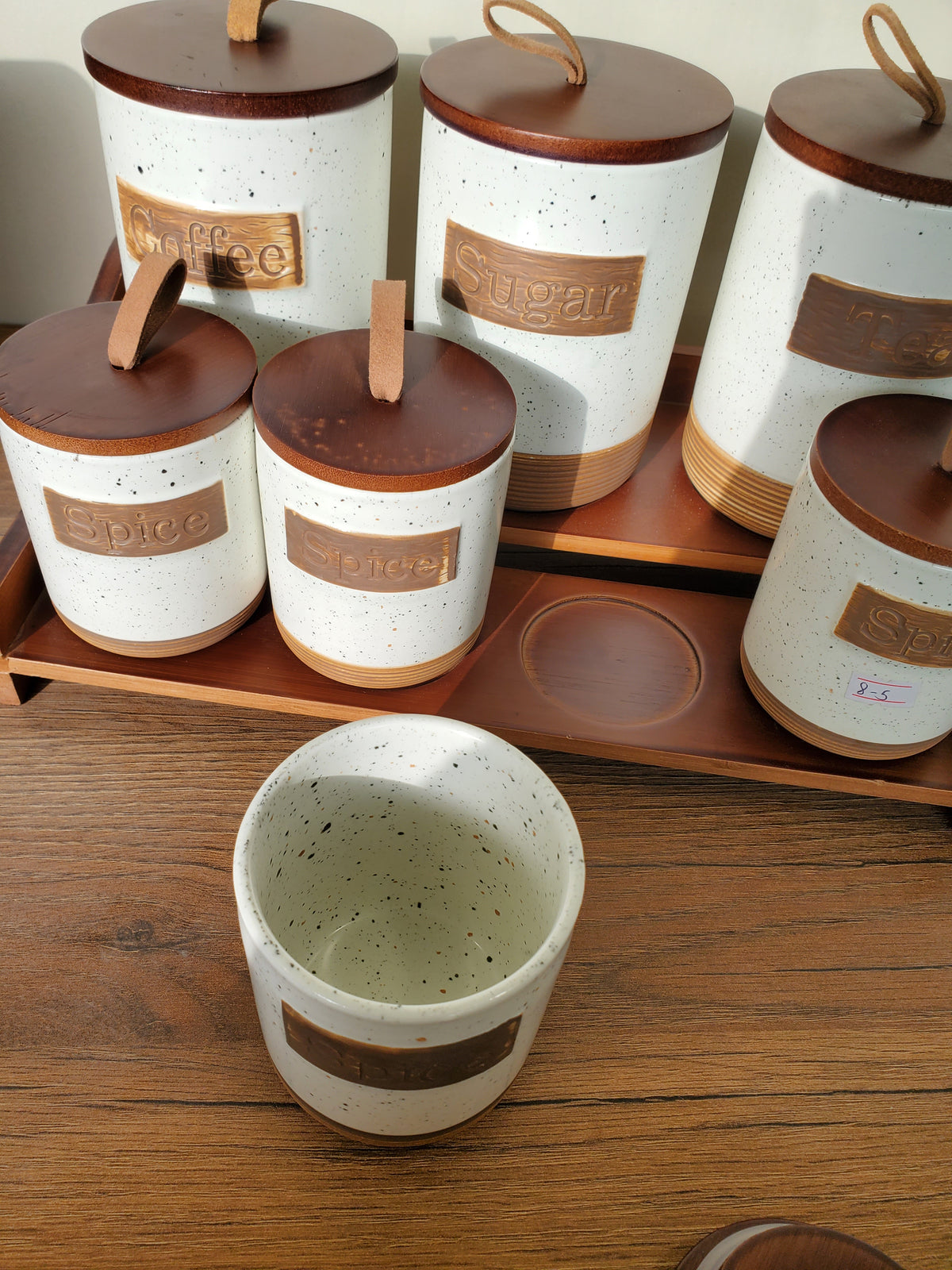 7-Piece Ceramic Storage Jar Set with Wooden Tray (8-5)