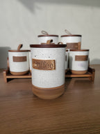 7-Piece Ceramic Storage Jar Set with Wooden Tray (8-5)
