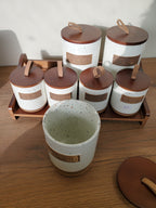 7-Piece Ceramic Storage Jar Set with Wooden Tray (8-5)