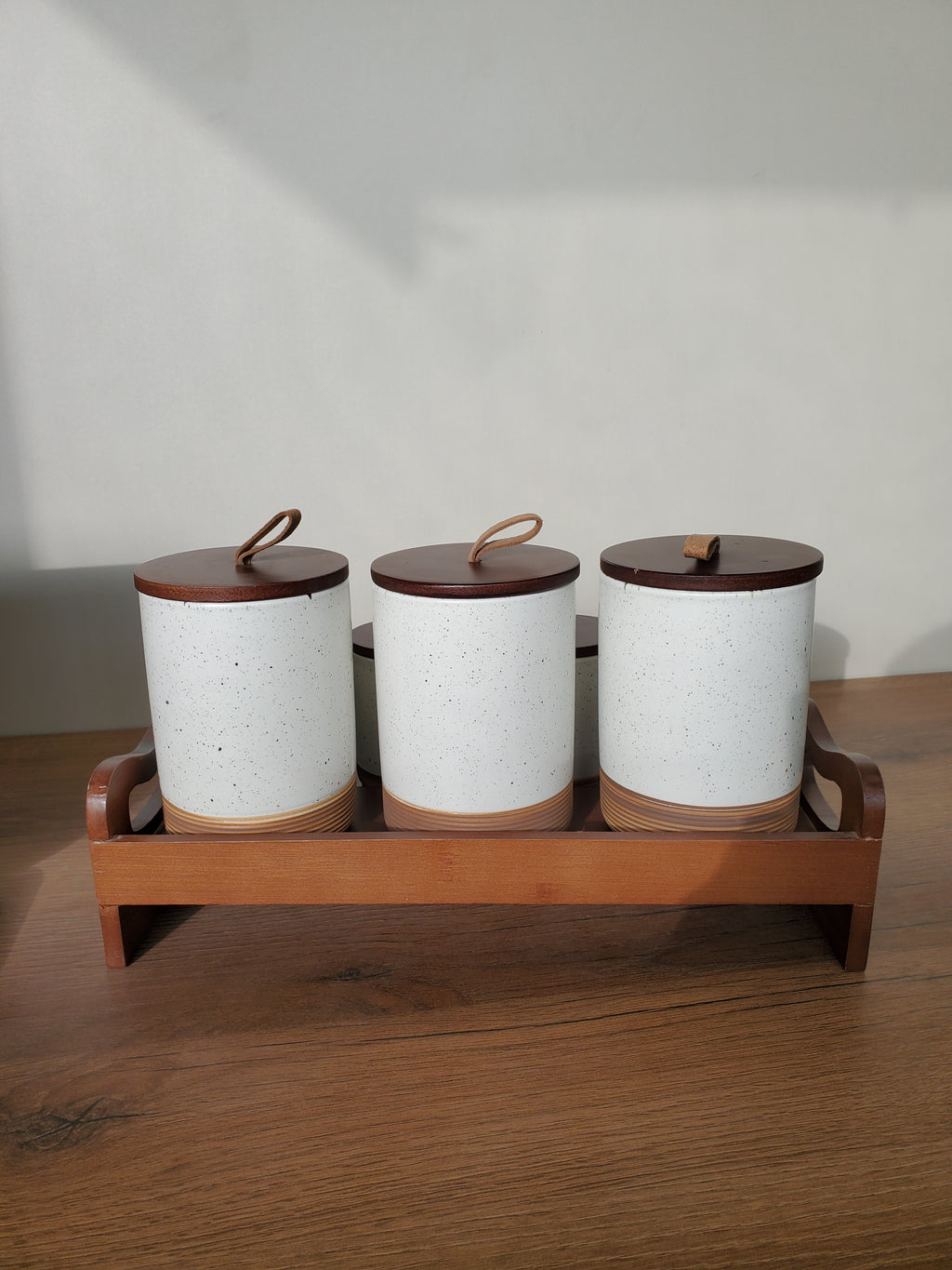 7-Piece Ceramic Storage Jar Set with Wooden Tray (8-5)