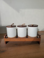 7-Piece Ceramic Storage Jar Set with Wooden Tray (8-5)