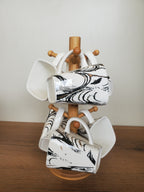 6-Piece Ceramic Mug Set with Wooden Stand Abstract Marble Design (8-29)
