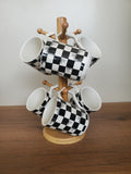 6-Piece Ceramic Mug Set with Wooden Stand Checkered Design (8-30)