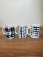 Coffee Mug White with Black Grid Design (C546)