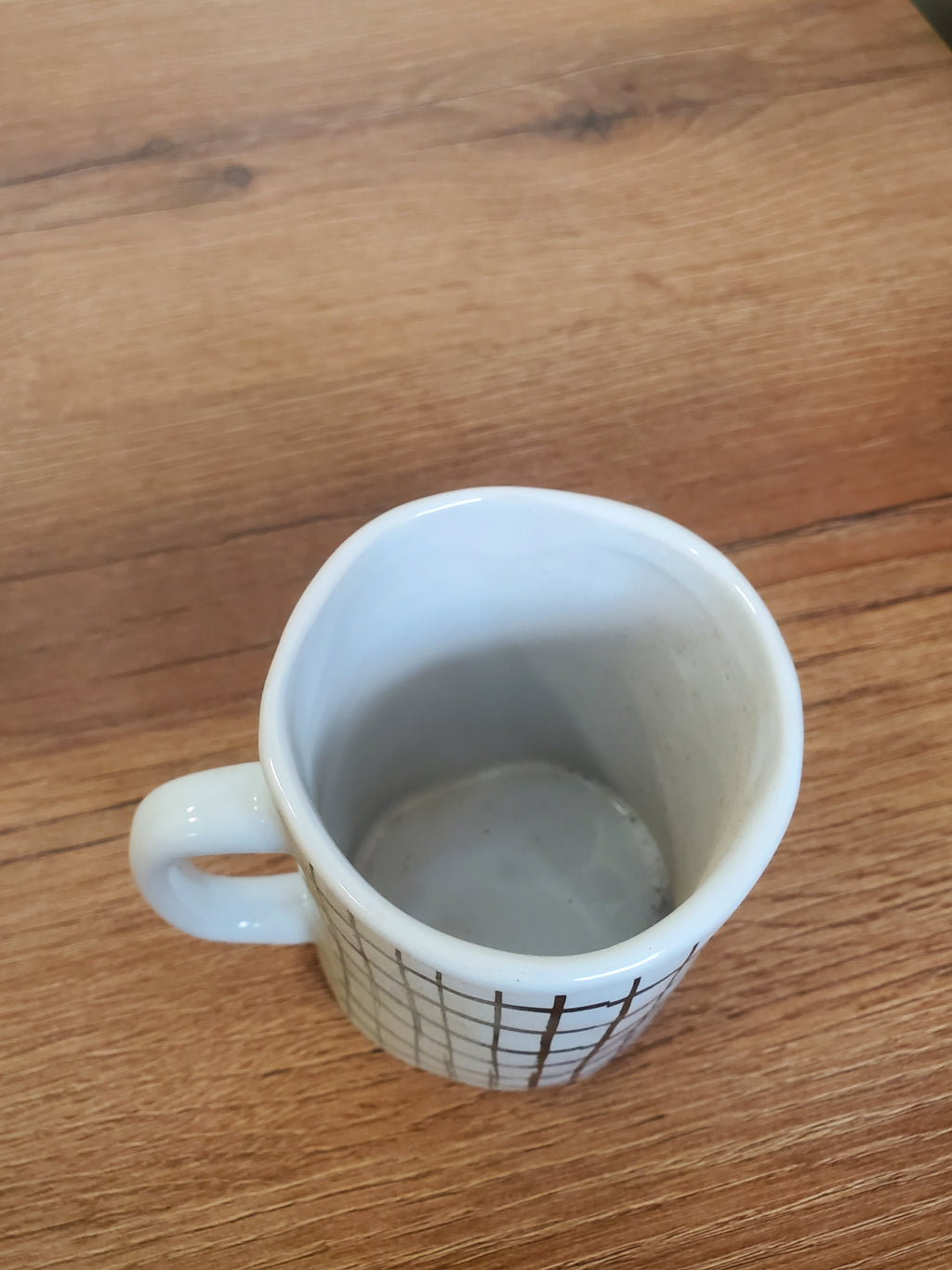 Coffee Mug White with Black Grid Design (C546)