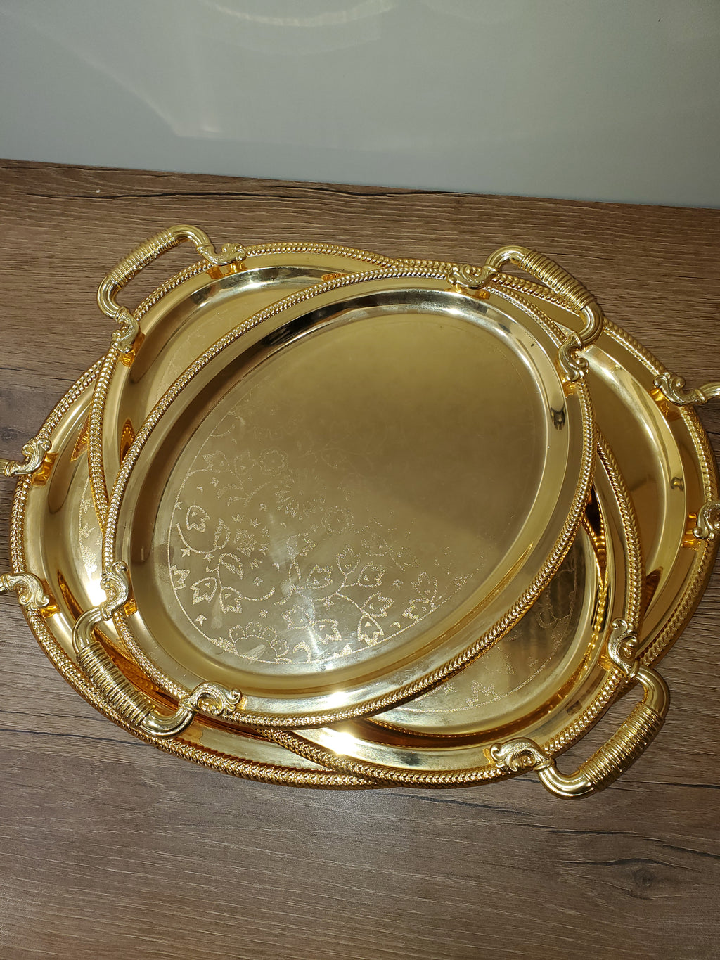 3PCS Round Gold Serving Tray Set (9-5)