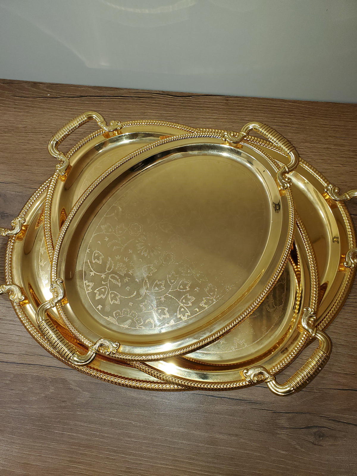 3PCS Round Gold Serving Tray Set (9-5)