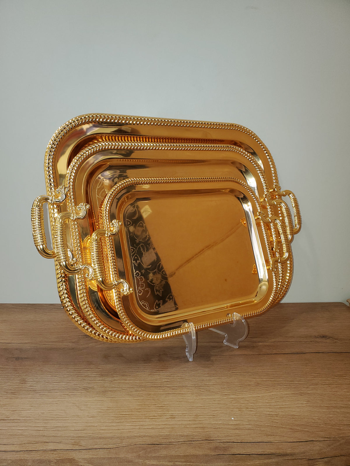 3-Piece Square Metal Serving Tray Set Gold (9-1)