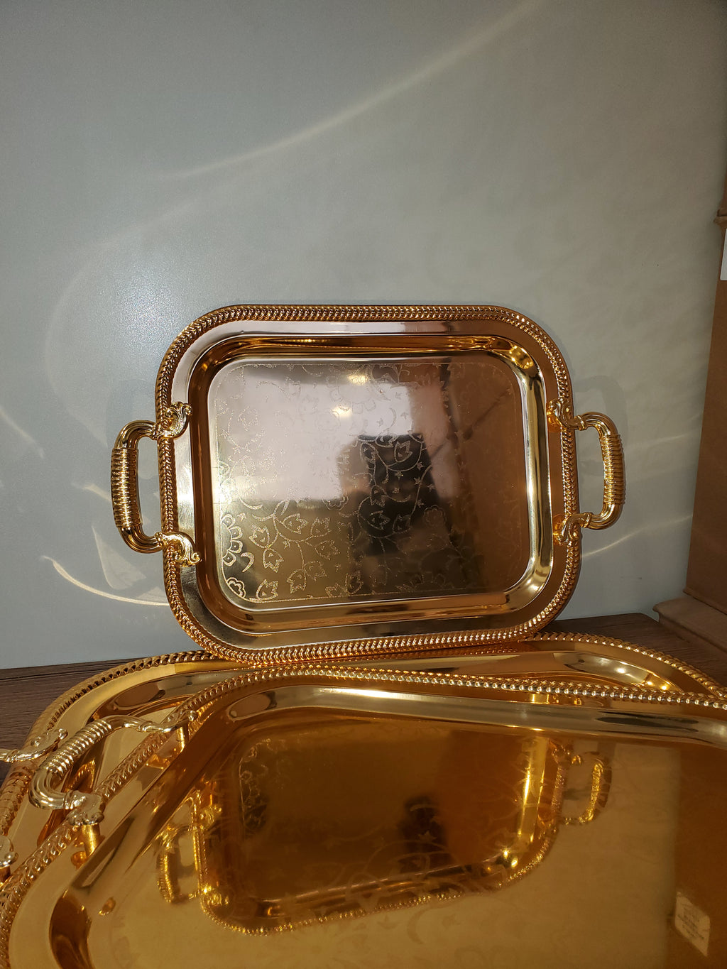 3-Piece Square Metal Serving Tray Set Gold (9-1)