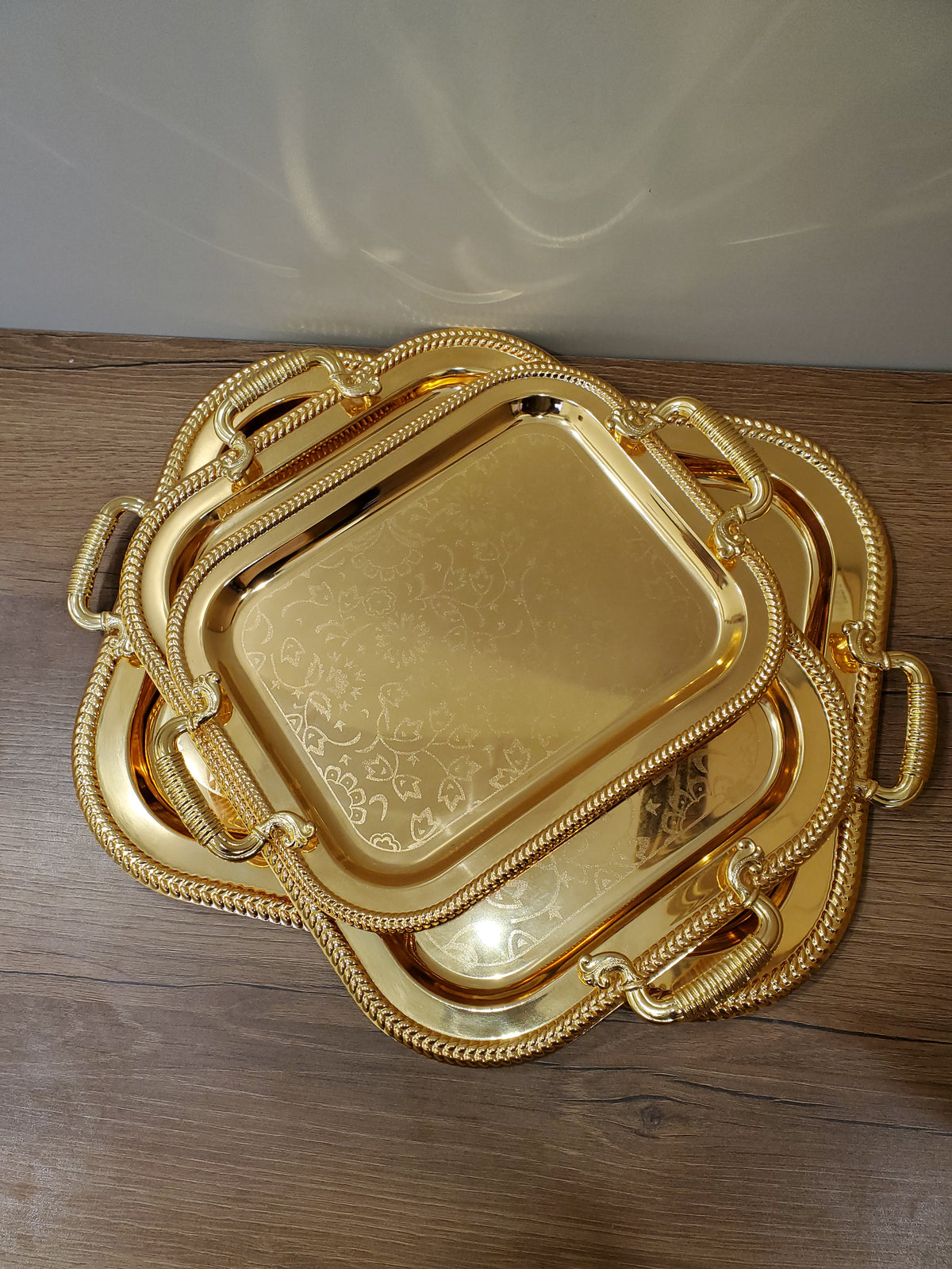 3-Piece Square Metal Serving Tray Set Gold (9-1)