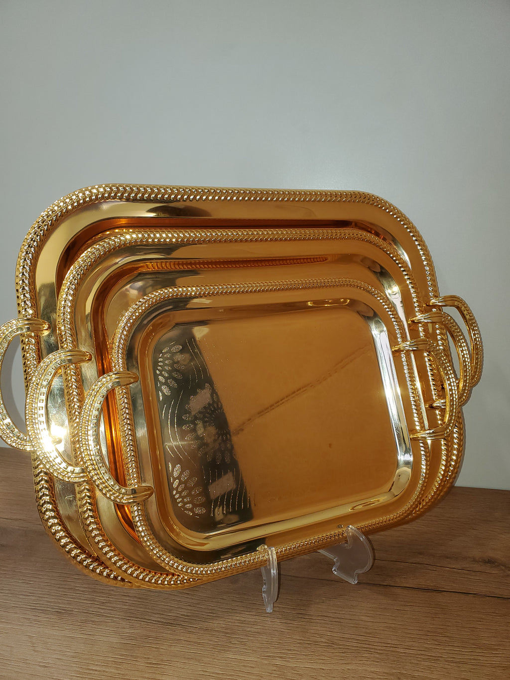 3-Piece Square Metal Serving Tray Set Gold (9-3)