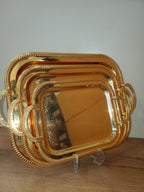 3-Piece Square Metal Serving Tray Set Gold (9-3)