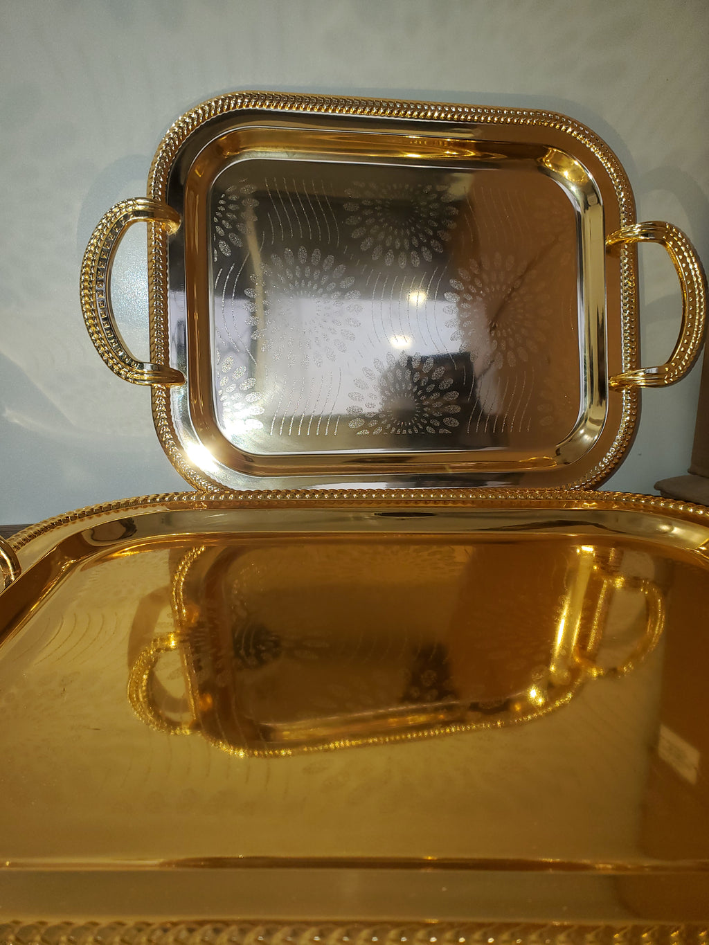 3-Piece Square Metal Serving Tray Set Gold (9-3)