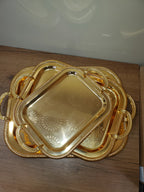 3-Piece Square Metal Serving Tray Set Gold (9-3)
