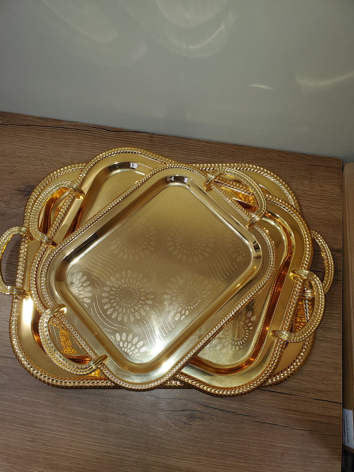 3-Piece Square Metal Serving Tray Set Gold (9-3)