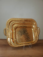 3-Piece Square Hammered Metal Serving Tray Set Gold (9-2)