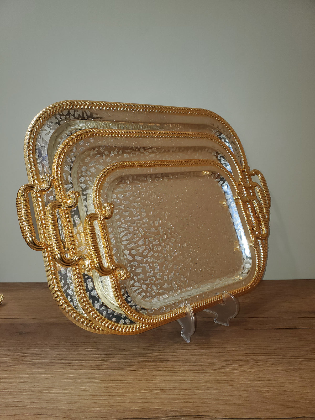 3Pcs Set Luxury Rectangular Stainless Steel Serving Tray SBT-001