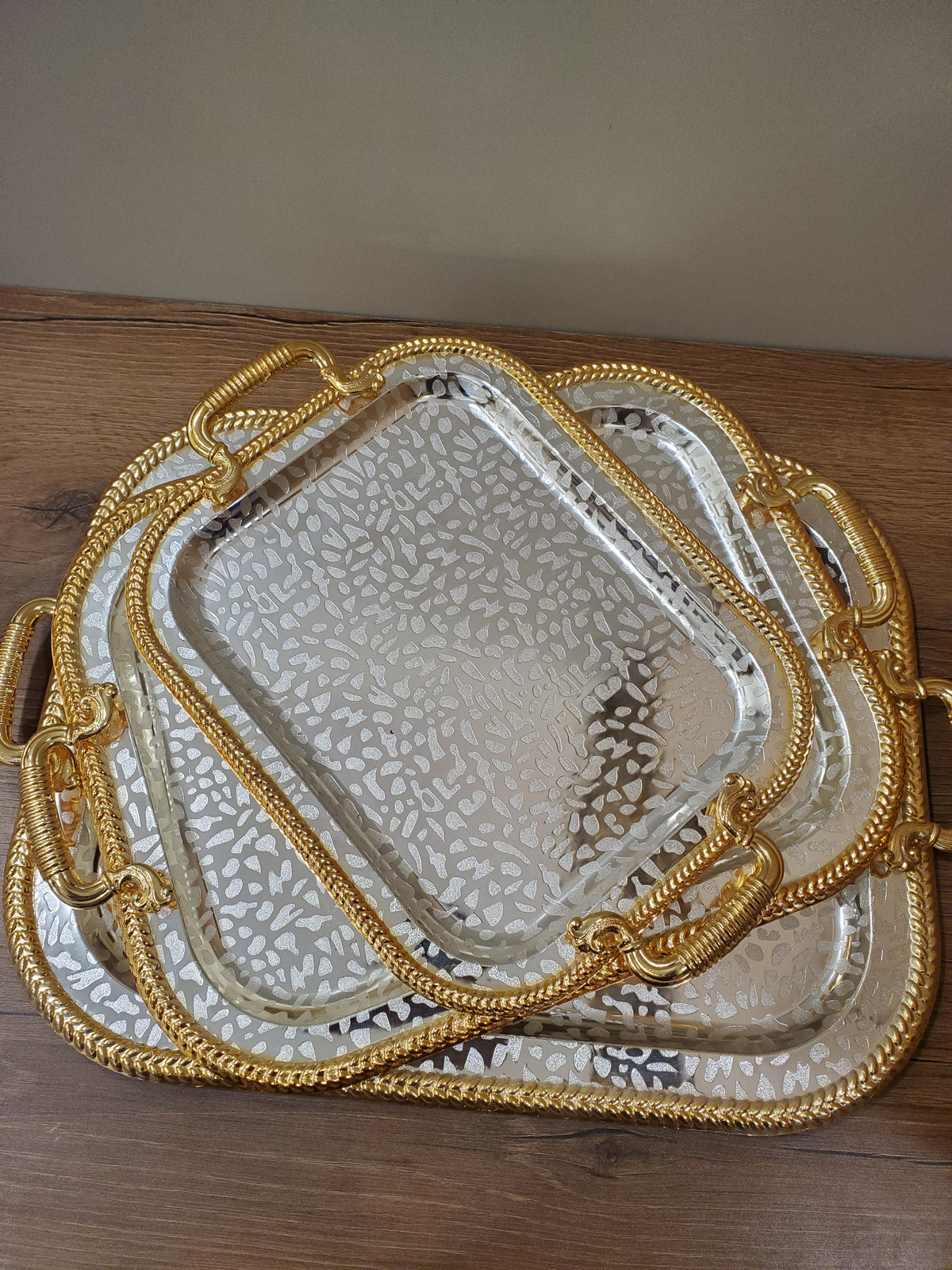 3Pcs Set Luxury Rectangular Stainless Steel Serving Tray SBT-001