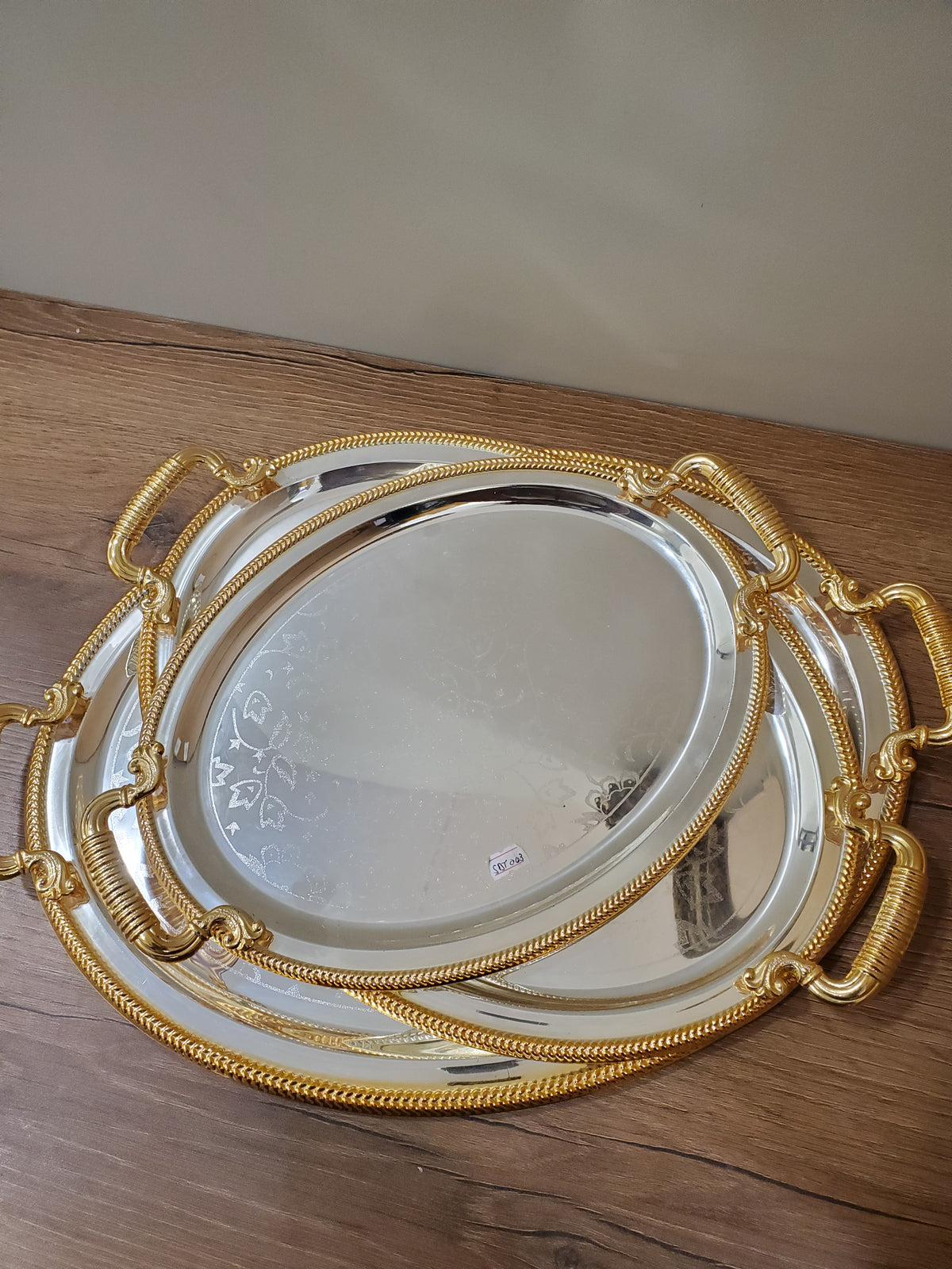 3Pcs Set Elegant Round Stainless Steel Serving Tray SBT-003