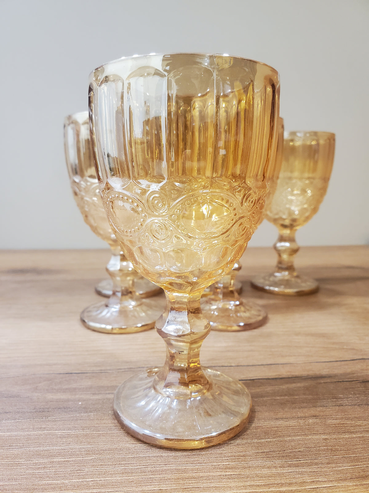 Amber Vintage Decorative Wine Glass Set 6Pcs