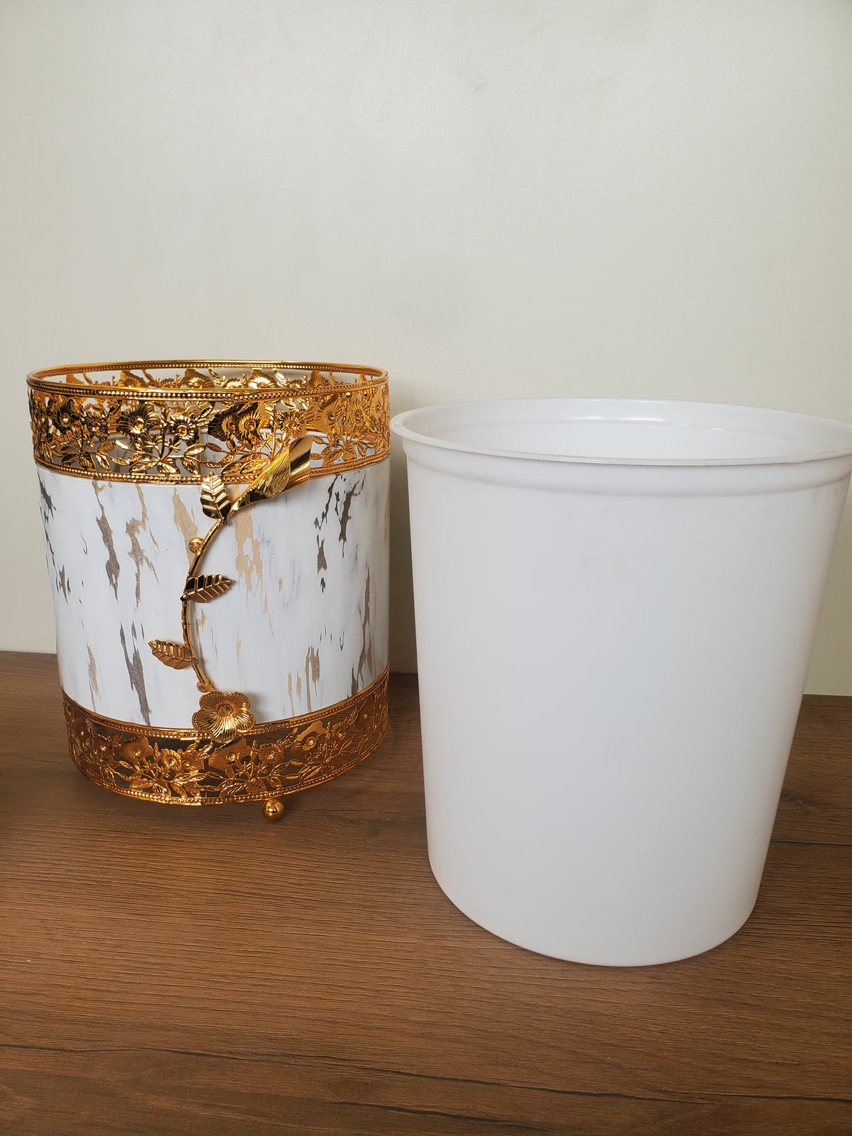 2-Piece Dustbin & Tissue Box Set White Marble Design (4-6)
