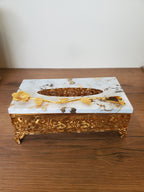 2-Piece Dustbin & Tissue Box Set White Marble Design (4-6)