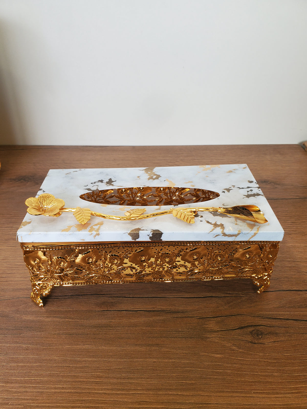 2-Piece Dustbin & Tissue Box Set White Marble Design (4-6)