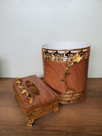 2-Piece Dustbin & Tissue Box Set Wood Grain Design (4-8)