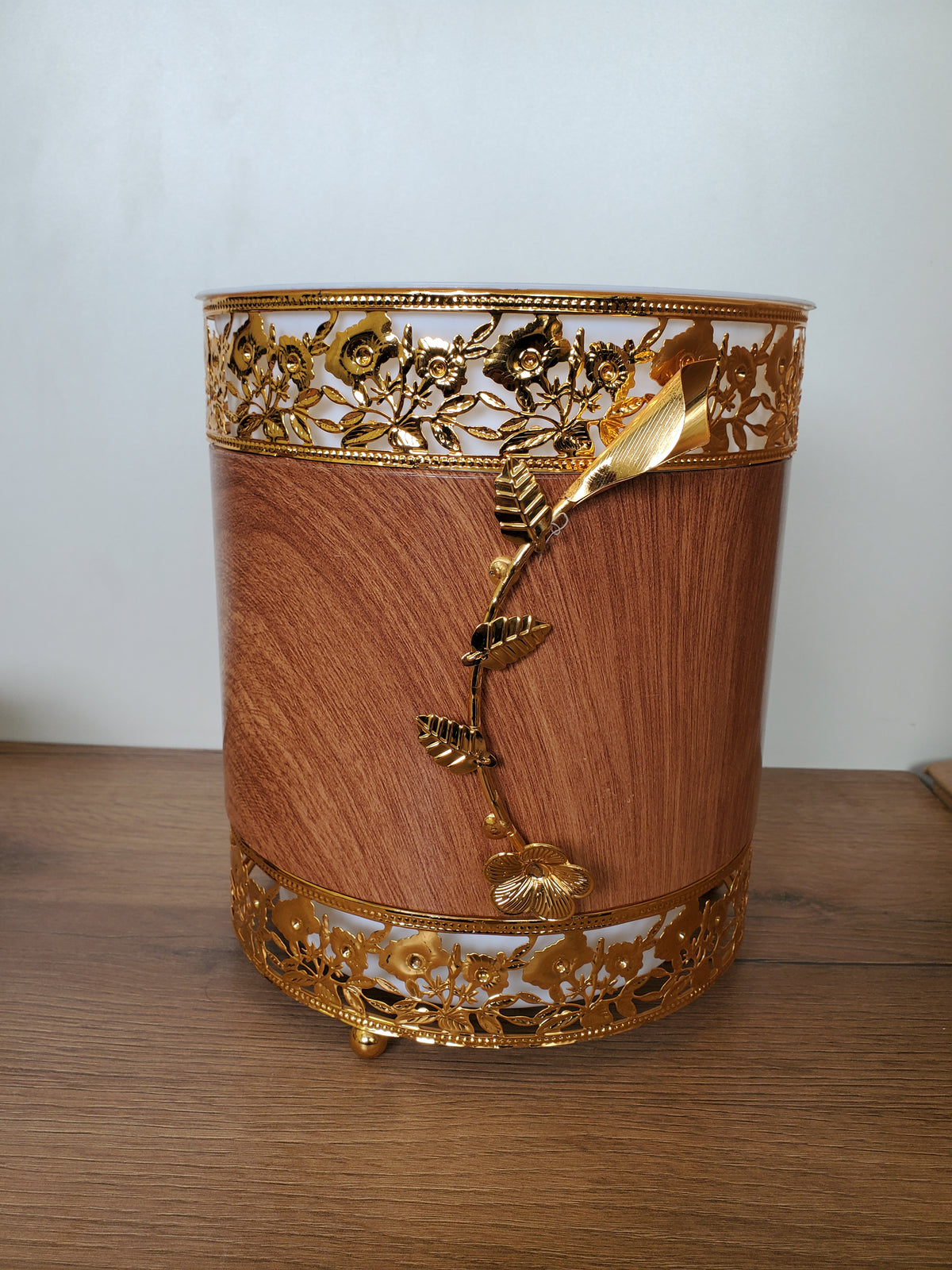 2-Piece Dustbin & Tissue Box Set Wood Grain Design (4-8)