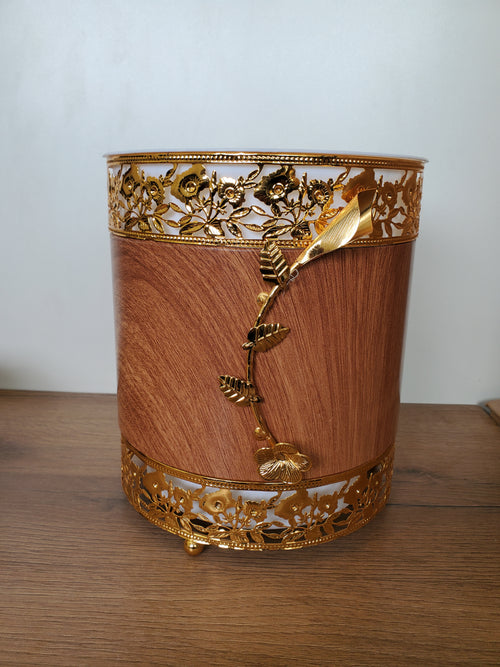 2-Piece Dustbin & Tissue Box Set Wood Grain Design (4-8)