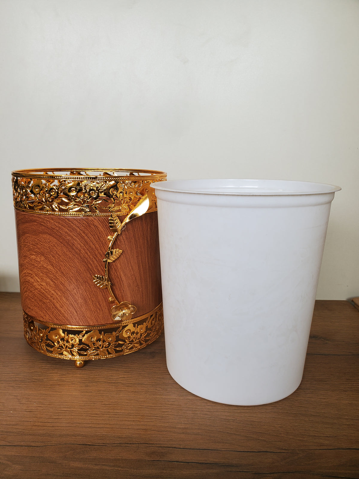 2-Piece Dustbin & Tissue Box Set Wood Grain Design (4-8)