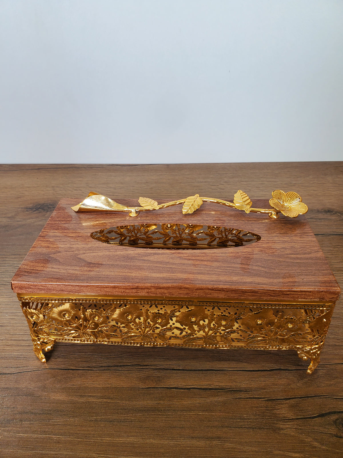 2-Piece Dustbin & Tissue Box Set Wood Grain Design (4-8)