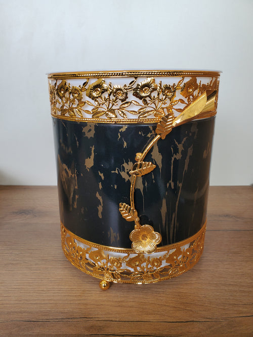 2-Piece Dustbin & Tissue Box Set Black & Gold Deer Design (4-7)