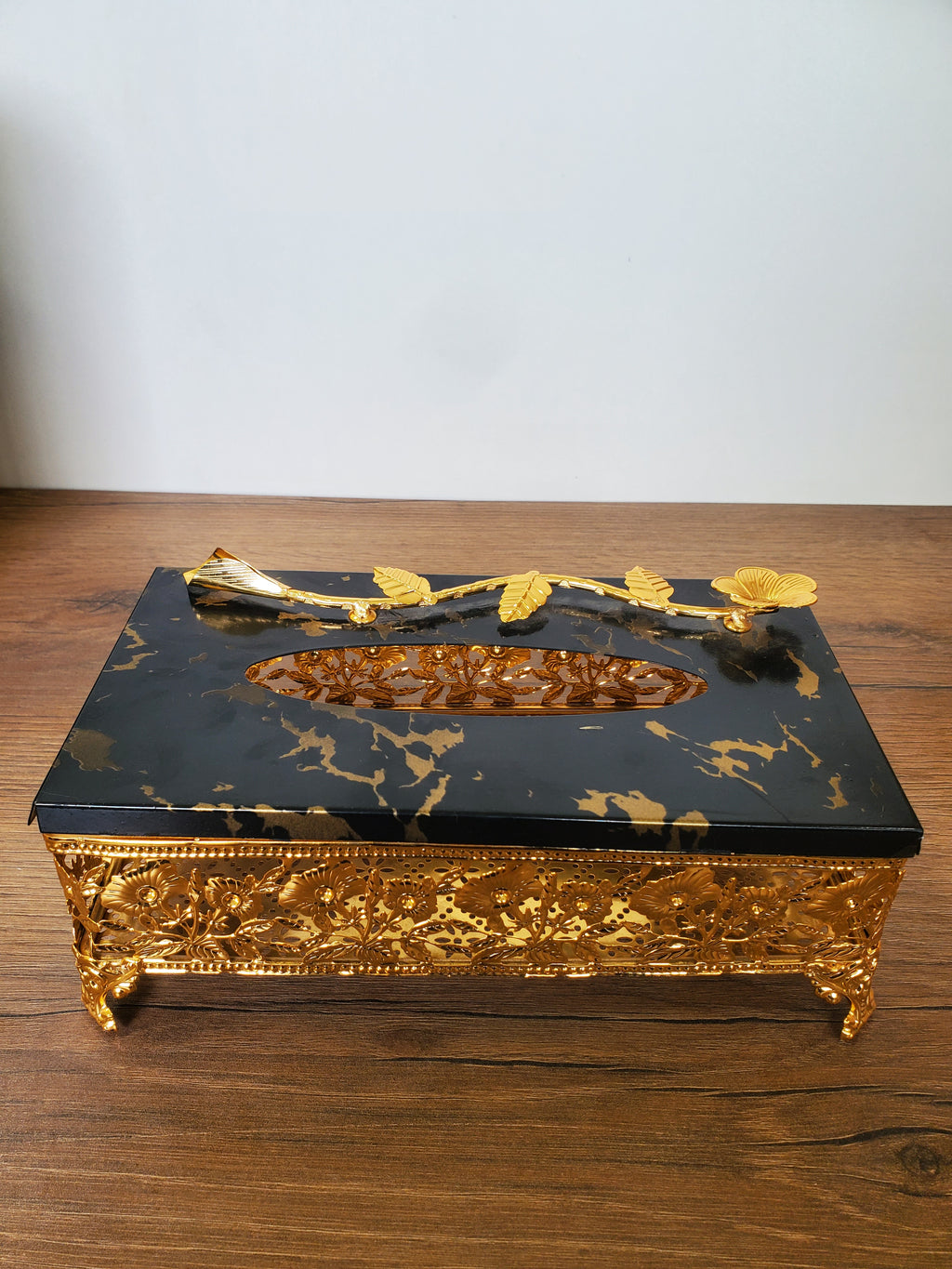 2-Piece Dustbin & Tissue Box Set Black & Gold Deer Design (4-7)