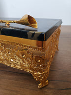 2-Piece Dustbin & Tissue Box Set Black & Gold Deer Design (4-7)