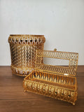 2 Piece Decorative Metal Dustbin & Tissue Box Gold Floral Design (4-2)