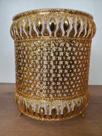 2 Piece Decorative Metal Dustbin & Tissue Box Gold Floral Design (4-2)