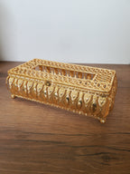 2 Piece Decorative Metal Dustbin & Tissue Box Gold Hammered Design (4-5)