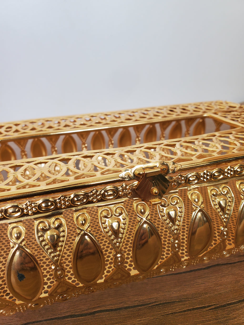 2 Piece Decorative Metal Dustbin & Tissue Box Gold Floral Design (4-2)