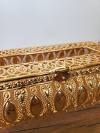 2 Piece Decorative Metal Dustbin & Tissue Box Gold Floral Design (4-2)