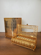 2 Piece Decorative Metal Dustbin & Tissue Box Gold Hammered Design (4-5)