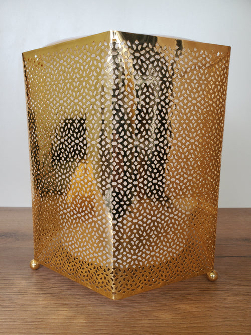 2 Piece Decorative Metal Dustbin & Tissue Box Gold Hammered Design (4-5)