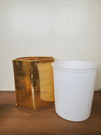 2 Piece Decorative Metal Dustbin & Tissue Box Gold Hammered Design (4-5)