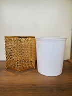 2-Piece Golden Floral Leaf Design Metal Tissue Box & Dustbin Set (4-1)