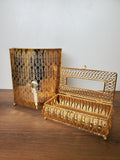 2-Piece Golden Peacock Feather Design Tissue Box & Dustbin Set (4-4)